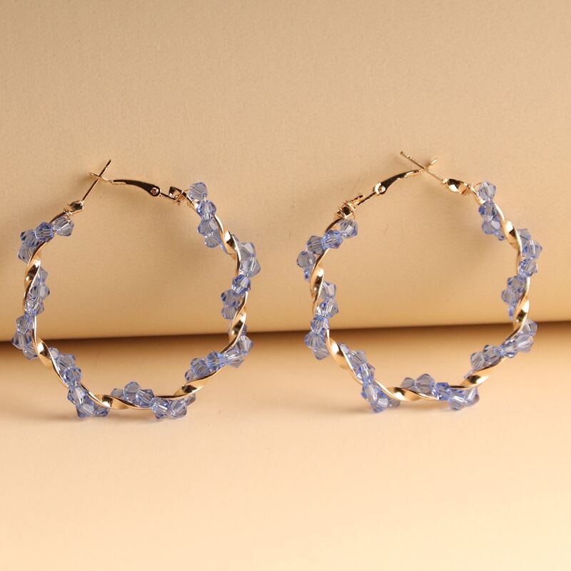 

Crystal Twist Hoop Earrings, Blue