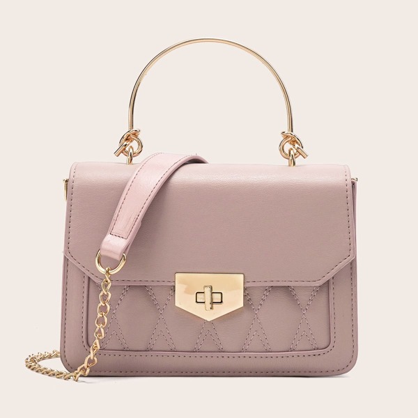 

Turn-lock Quilted Bag, Coral pink