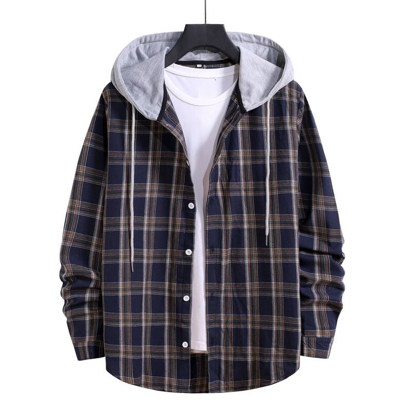 

Guys Plaid Button Front Hooded Shirt, Multicolor