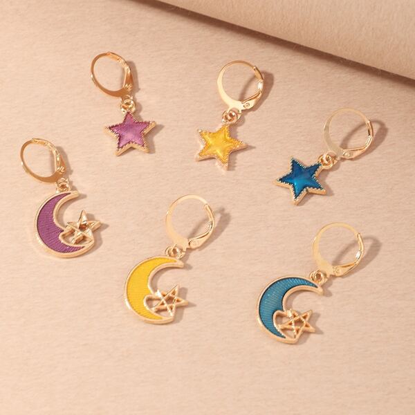 

3pairs Girls Star Drop Earrings, Multicolor