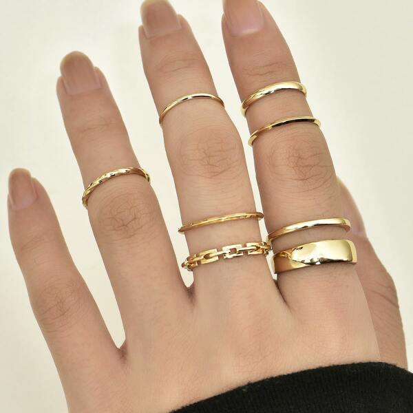 

7pcs Hollow Out Metallic Ring, Gold