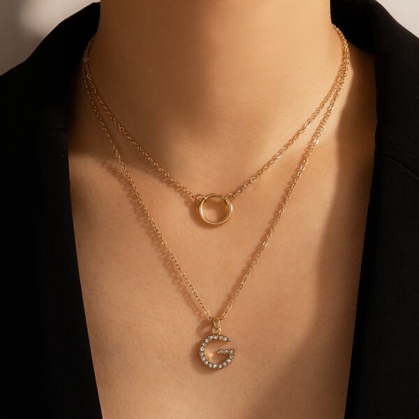 

Round Charm Layered Necklace, Gold