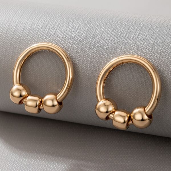 

Hollow Out Round Design Earrings, Gold
