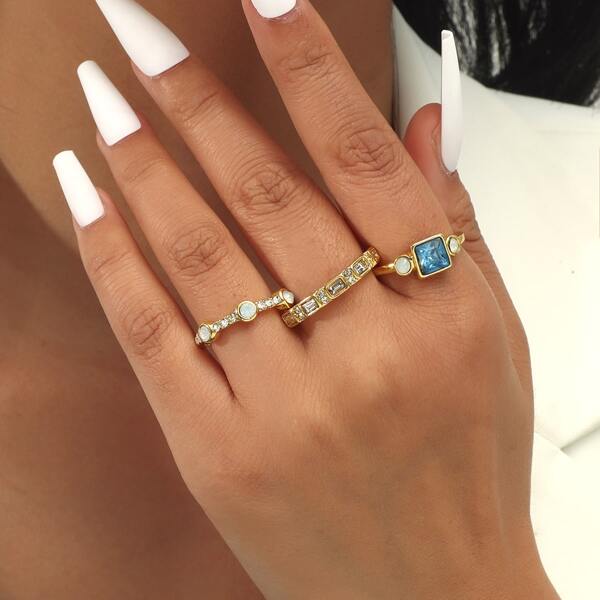 

3pcs Rhinestone Decor Ring, Gold