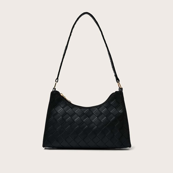 

Woven Pattern Baguette Bag, Black