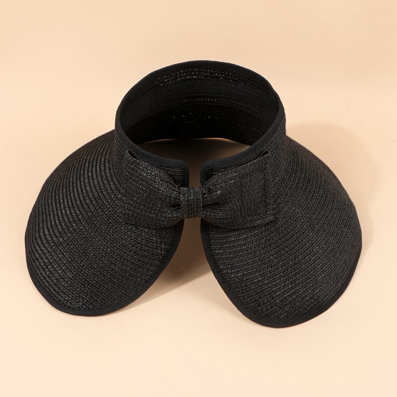 

Bow Decor Straw Visor Hat, Beige