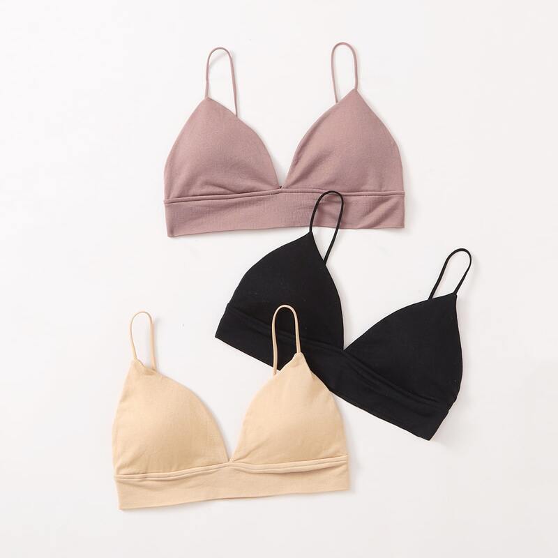 

3pack Simple Triangle Bralette Set, Multicolor
