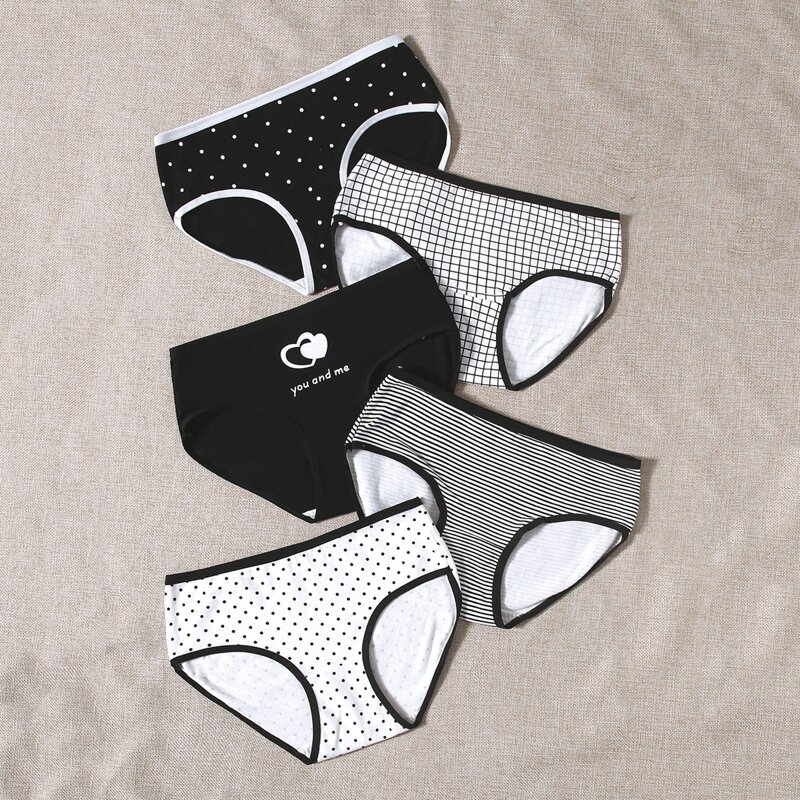 

5pack Stripe & Polka Dot Panty Set, Black and white