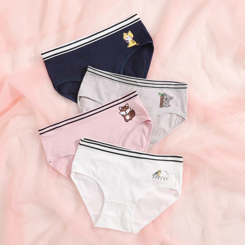 

4pack Cartoon Stripe Tape Panty Set, Multicolor