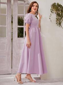 SHEIN Vestido con cordón trasero de manga farol - Lila Púrpura - Ver 2