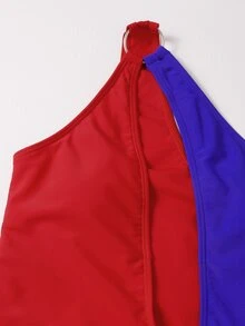 Color Block One Shoulder One Piece Swimsuit - Multicolor - View 4