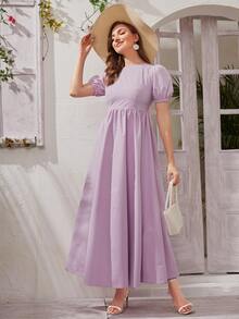 SHEIN Vestido con cordón trasero de manga farol - Lila Púrpura - Ver 3