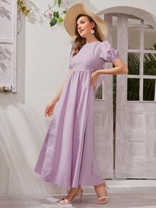SHEIN Vestido con cordón trasero de manga farol - Lila Púrpura - Ver 4