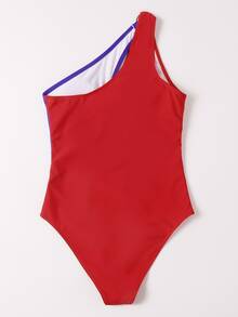 Color Block One Shoulder One Piece Swimsuit - Multicolor - View 7