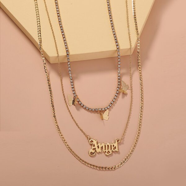 

3pcs Letter & Butterfly Decor Necklace, Gold