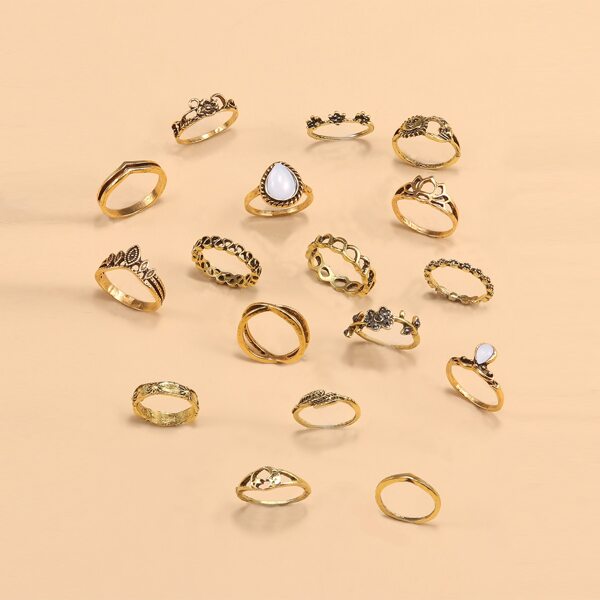 

17pcs Sun Moon Decor Ring, Gold