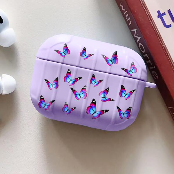 

Butterfly Print Airpods Case, Purple