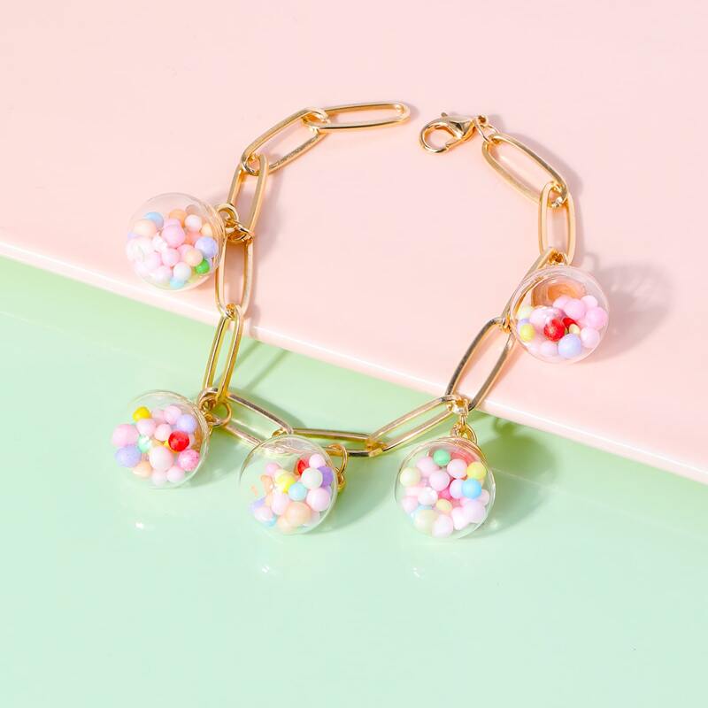 

Round Ball Charm Chain Bracelet, Multicolor