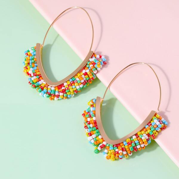 

Bead Decor Hoop Earrings, Multicolor