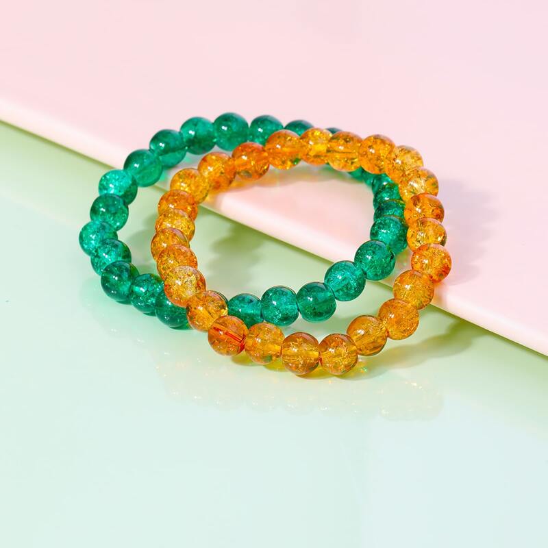 

2pcs Crystal Beaded Bracelet, Multicolor
