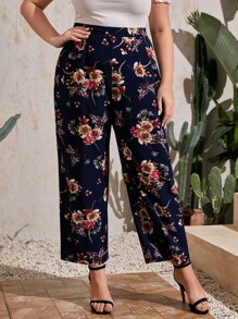 SHEIN Pantalones con estampado de flor de pierna ancha - Multicolor - Ver 4