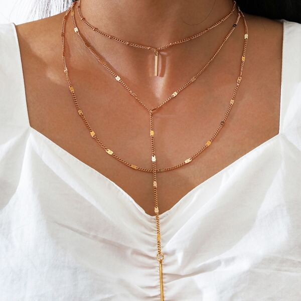 

3pcs Bar Charm Y-lariat Necklace, Gold