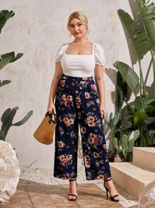 SHEIN Pantalones con estampado de flor de pierna ancha - Multicolor - Ver 3