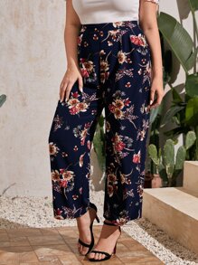 SHEIN Pantalones con estampado de flor de pierna ancha - Multicolor - Ver 1