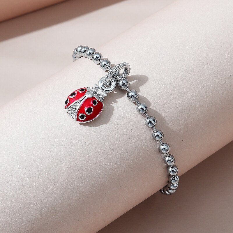 

Beetle Charm Beaded Bracelet, Silver