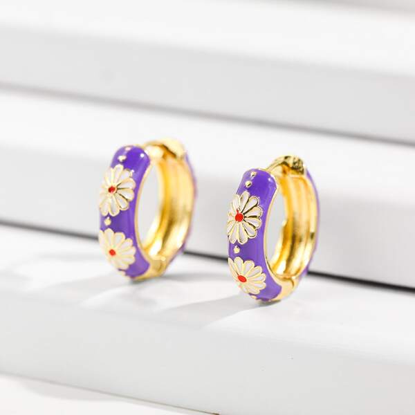 

Color Block Hoop Earrings, Violet purple