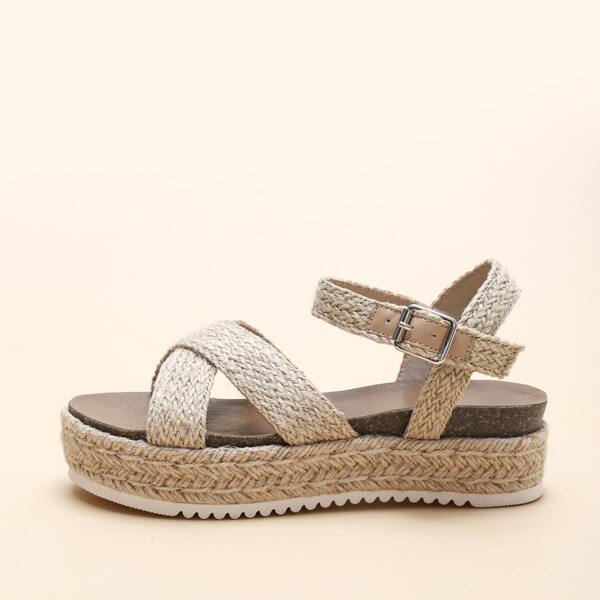 

Straw Ankle Strap Flatform Sandals, Khaki