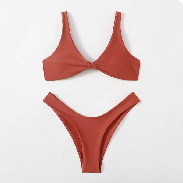 

Twist Front High Cut Bikini Swimsuit, Burnt orange