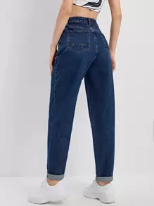 Jeans mom con bolsillo oblicuo - Azul Marino - Ver 2