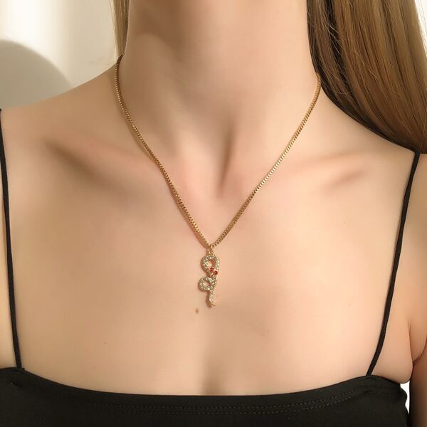 

Rhinestone Serpentine Charm Necklace, Gold