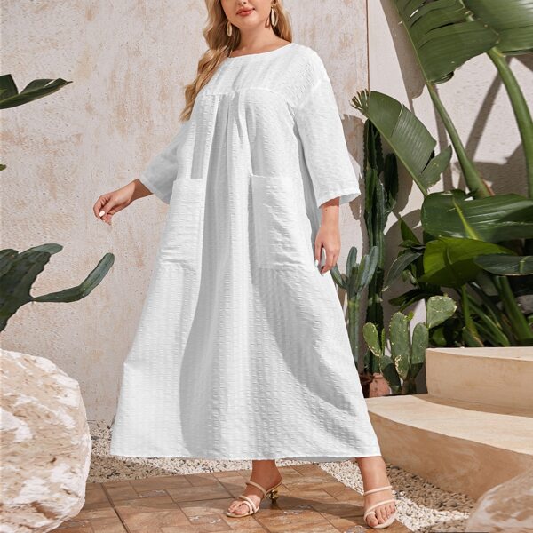 

Plus Roll Up Sleeve Pocket Front Dress, White