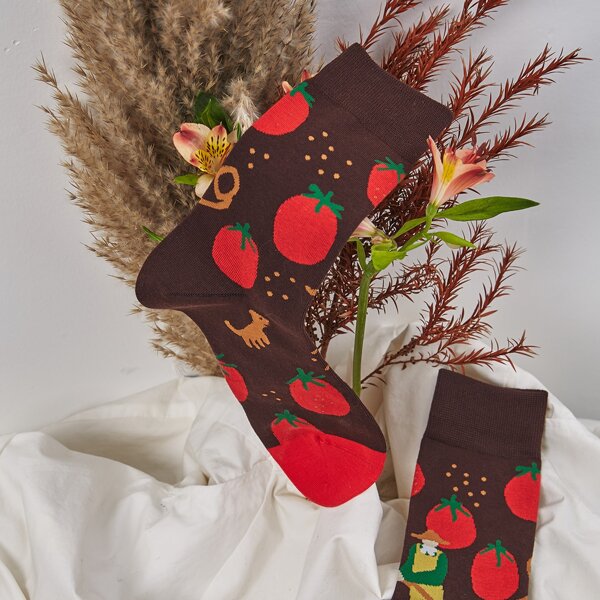 

Fruit Pattern Socks, Coffee brown