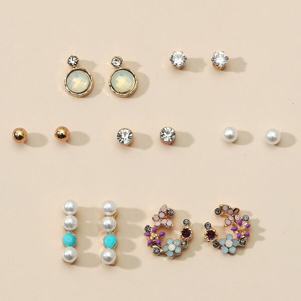 

7pairs Faux Pearl Decor Earrings, Multicolor