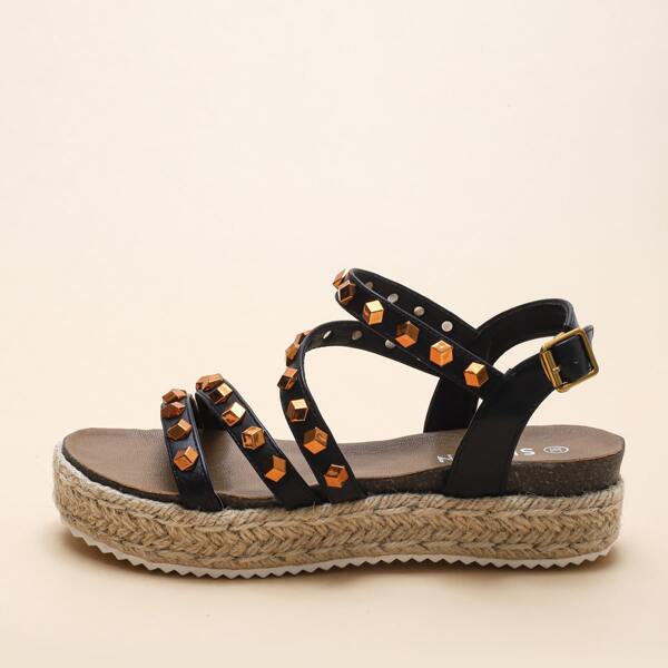 

Studded Decor Flatform Sandals, Black