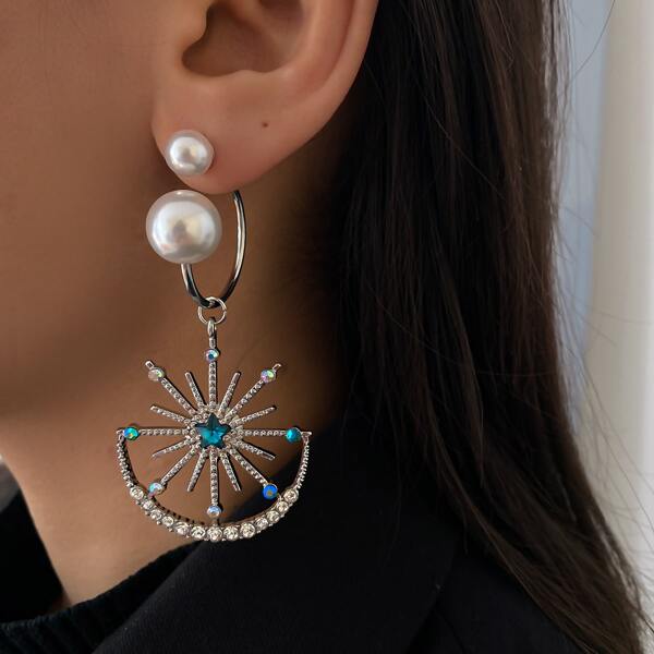 

Faux Pearl & Rhinestone Decor Drop Earrings, Silver