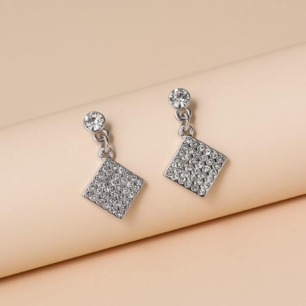 

Rhinestone Geo Decor Drop Earrings, Silver