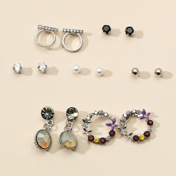 

7pairs Faux Pearl & Rhinestone Decor Earrings, Multicolor