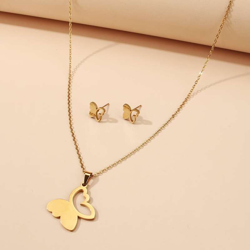 

Butterfly Charm Necklace & Stud Earrings, Gold