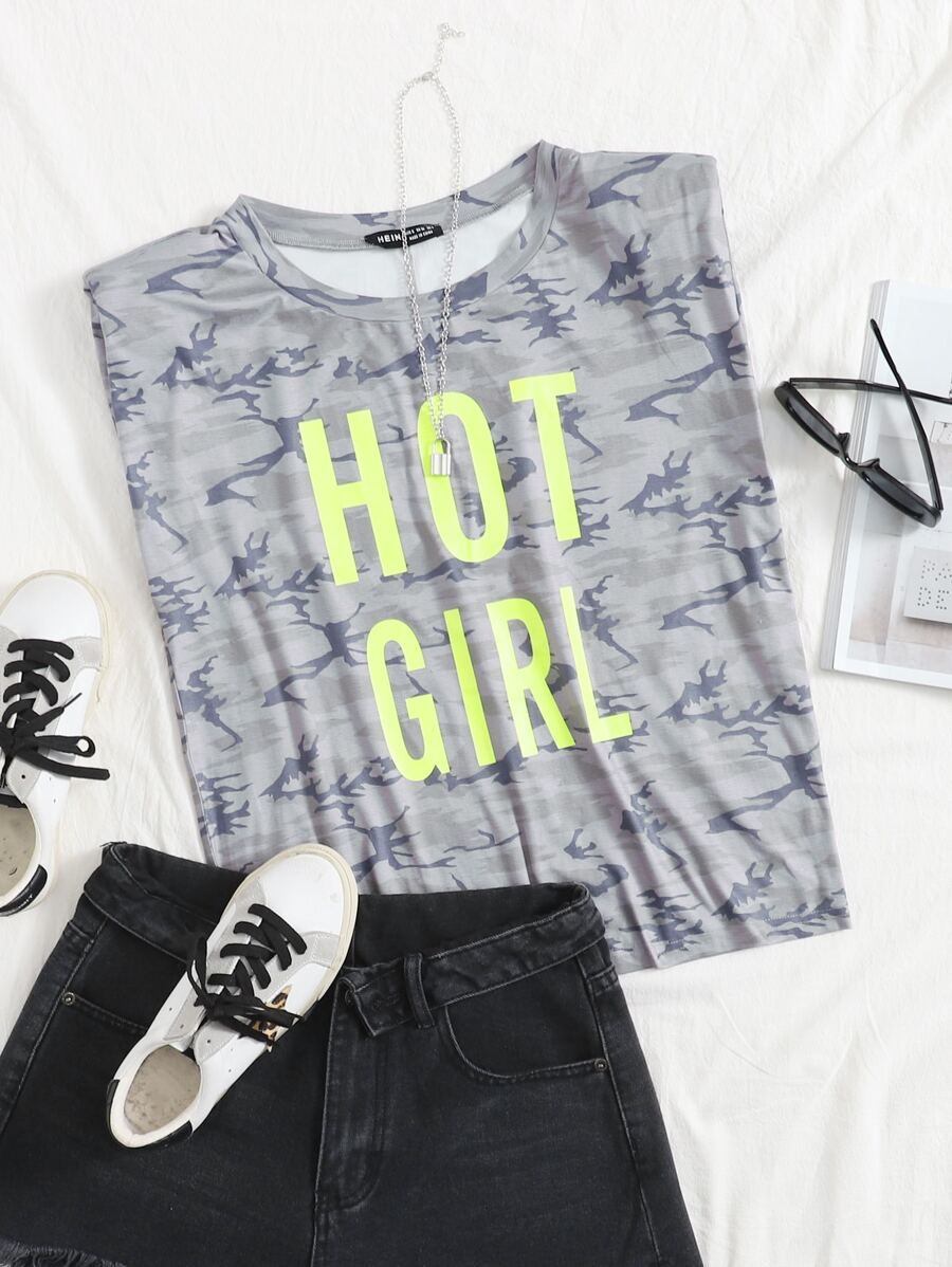 字母圖案迷彩背心上衣 - 彩色 - 查看 1