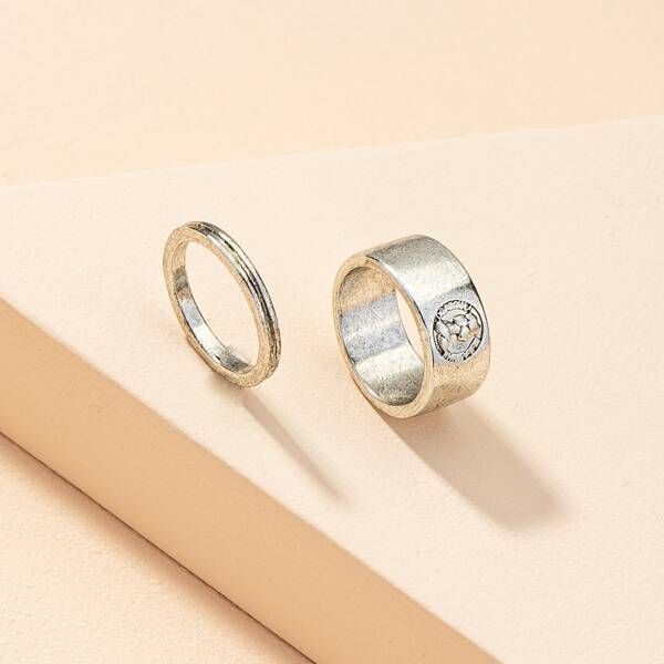 

2pcs Figure Detail Ring, Silver