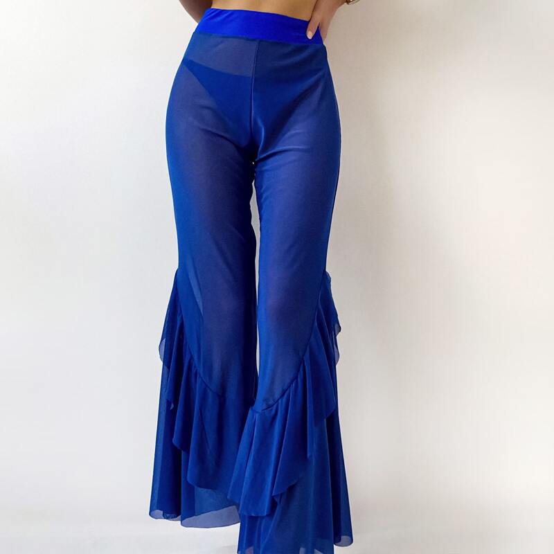 

Tiered Layer Sheer Mesh Beach Pants, Blue