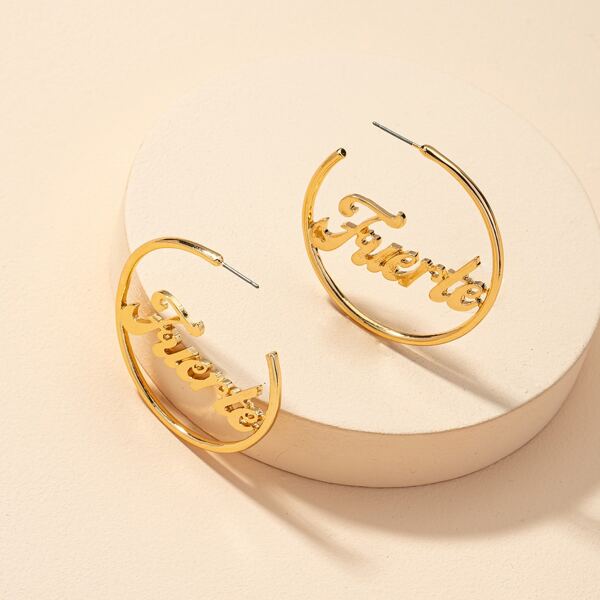 

Letter Decor Cuff Hoop Earrings, Gold