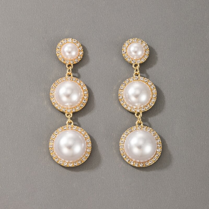 

Faux Pearl & Rhinestone Decor Drop Earrings, Gold