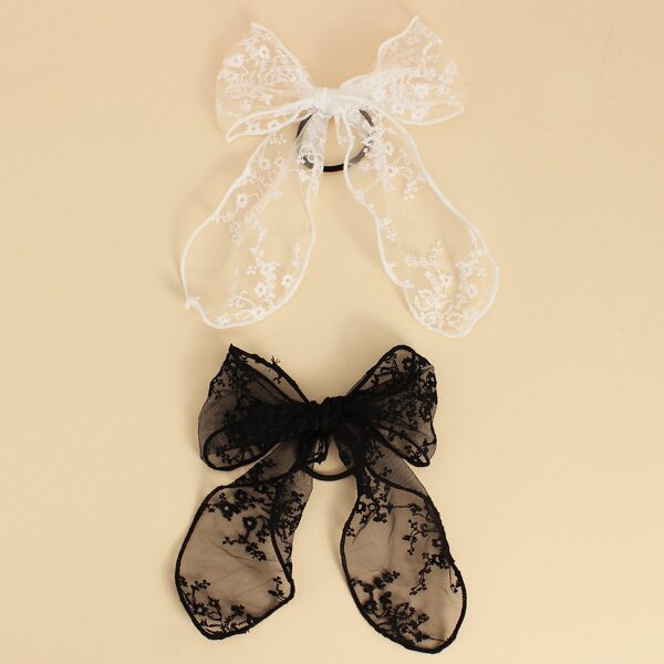 

2pcs Girls Lace Bow Knot Decor Hair Tie, Multicolor