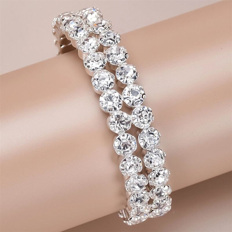 

Rhinestone Band Cuff Bracelet, Silver