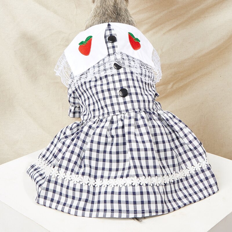 

Fruit Embroidery Plaid Pet Dress, Multicolor